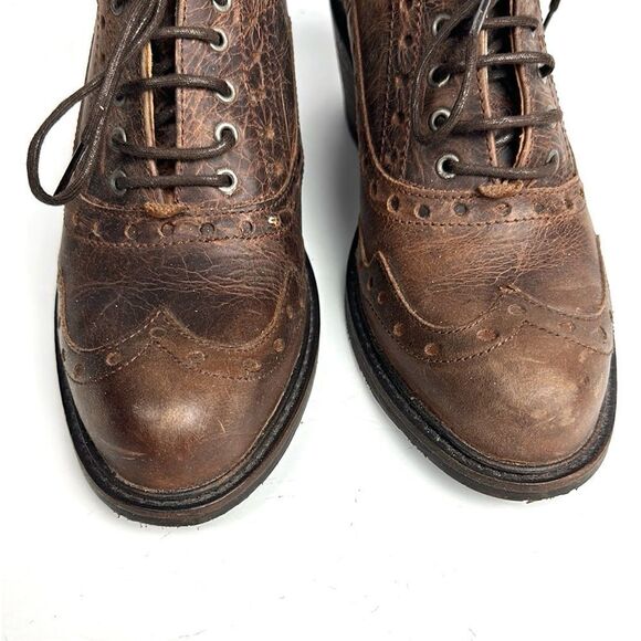 John FLUEVOG ADRIANA LOIS Brown Leather Lace Up Western Shoes Ankle Booties 6 - Picture 10 of 16